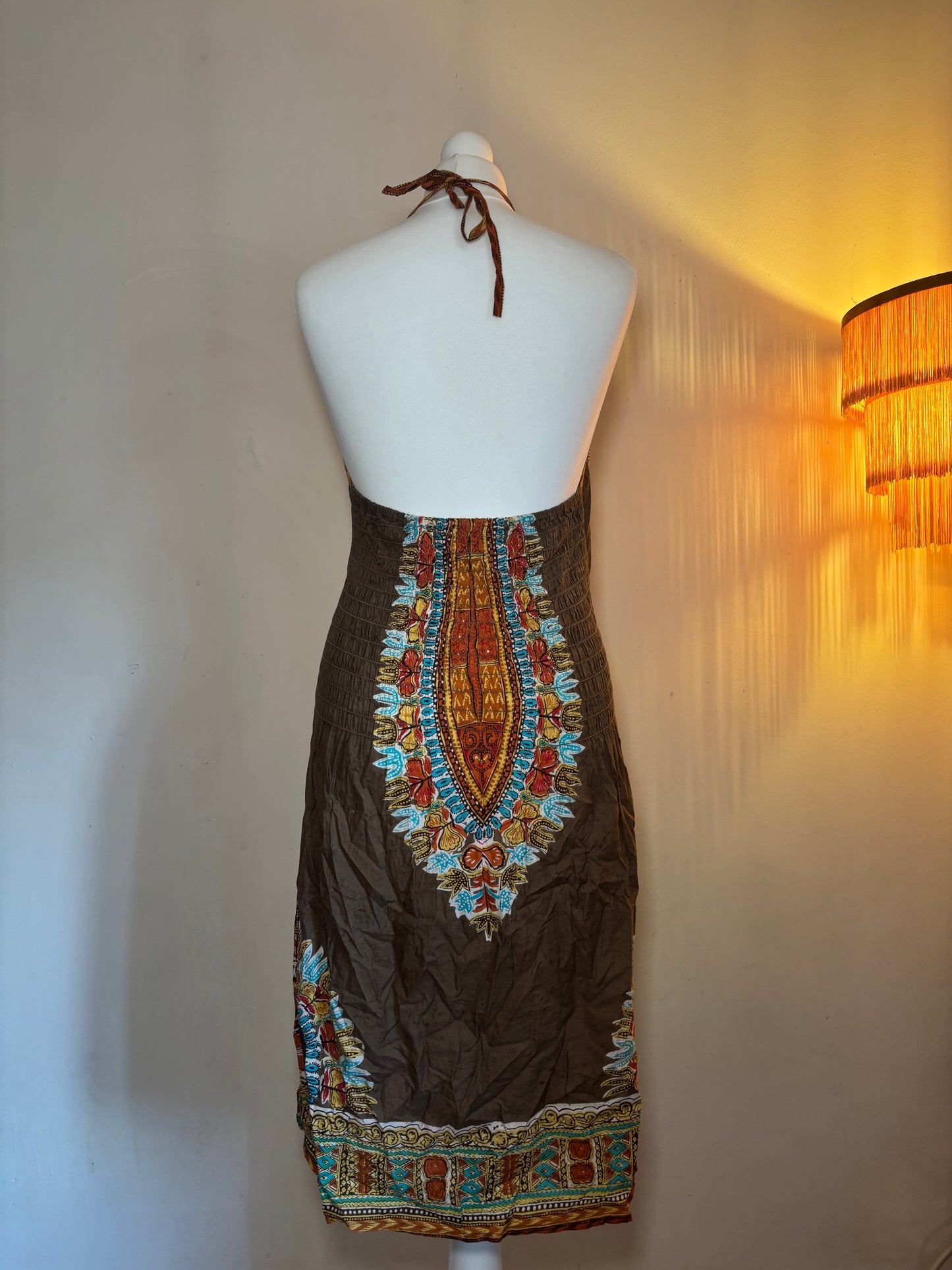 Brown embellished halter dress