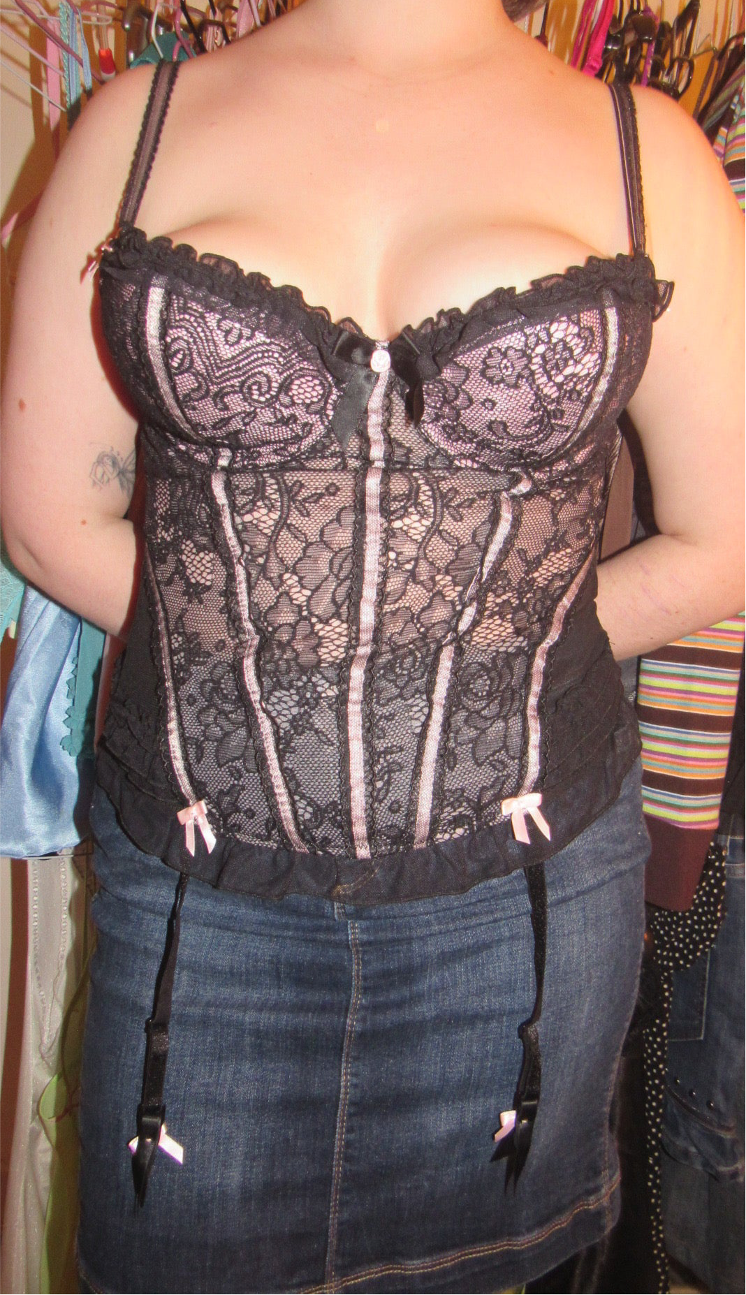 Black bustier with pink detailing