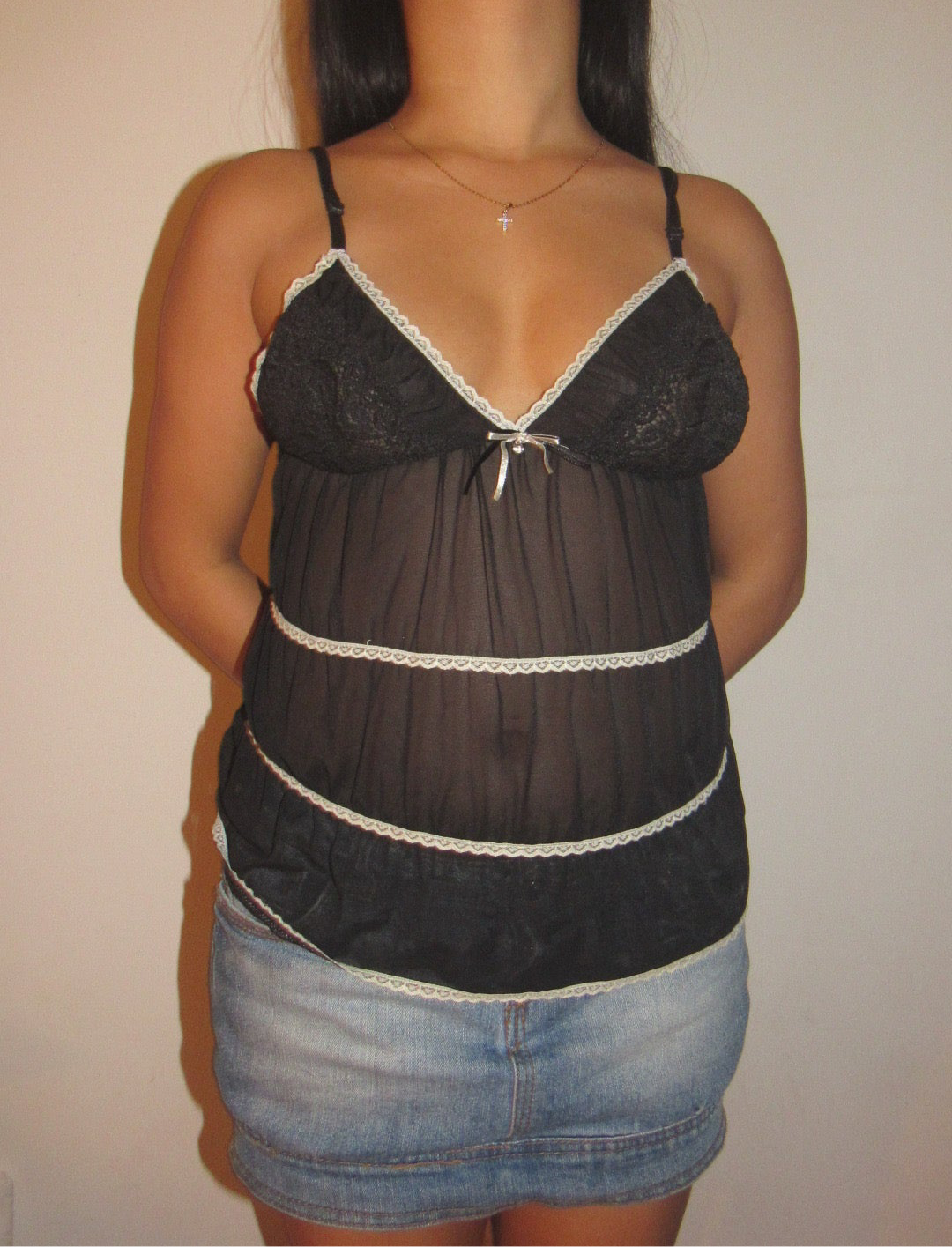 Black mesh cami