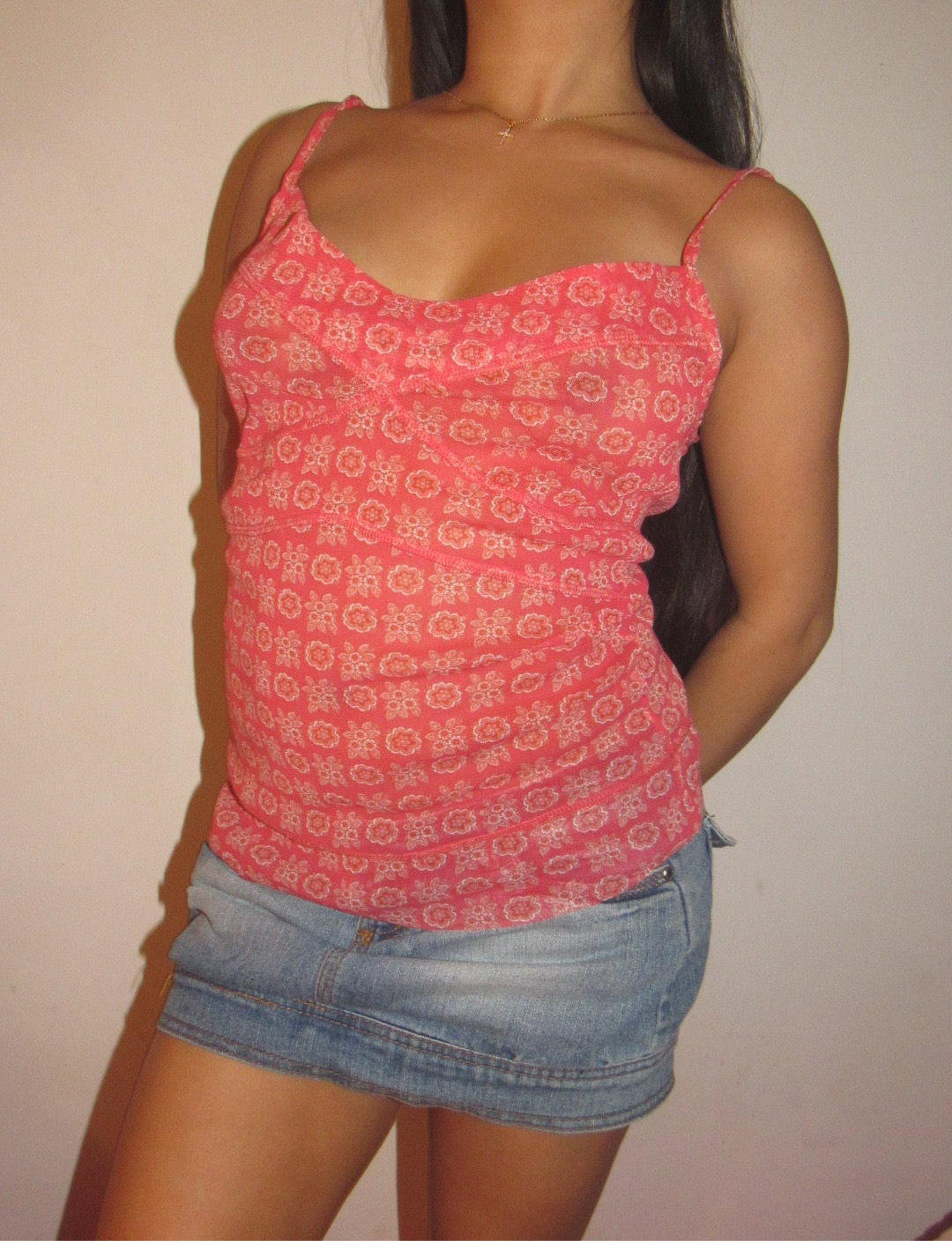Orange mesh cami