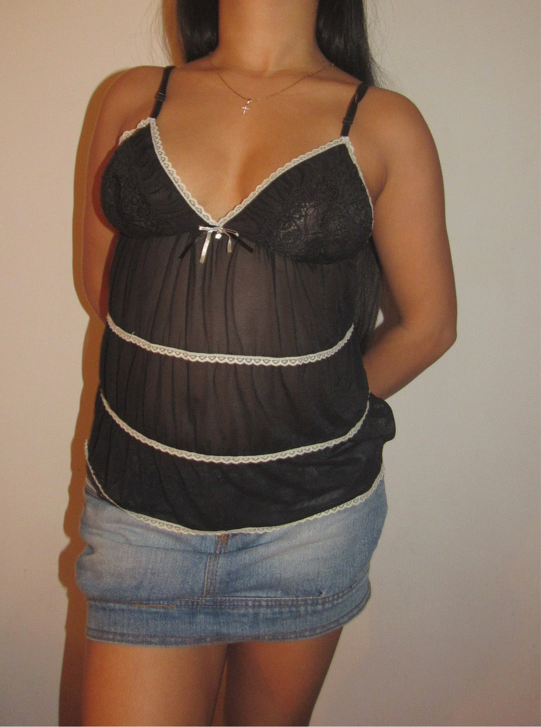 Black mesh cami