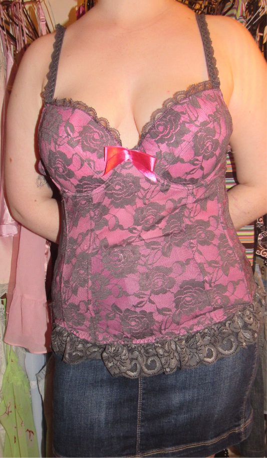 Pink bustier with grey detailing