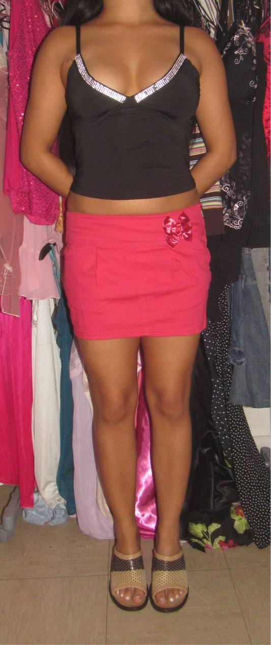 Pink denim mini skirt