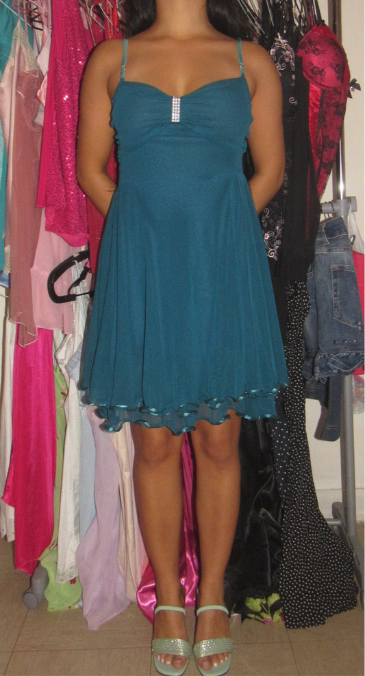 Blue dress with rhinestone embellishments