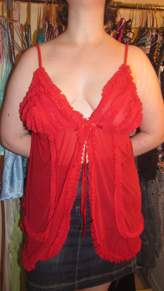 Red babydoll with butterfly detailing