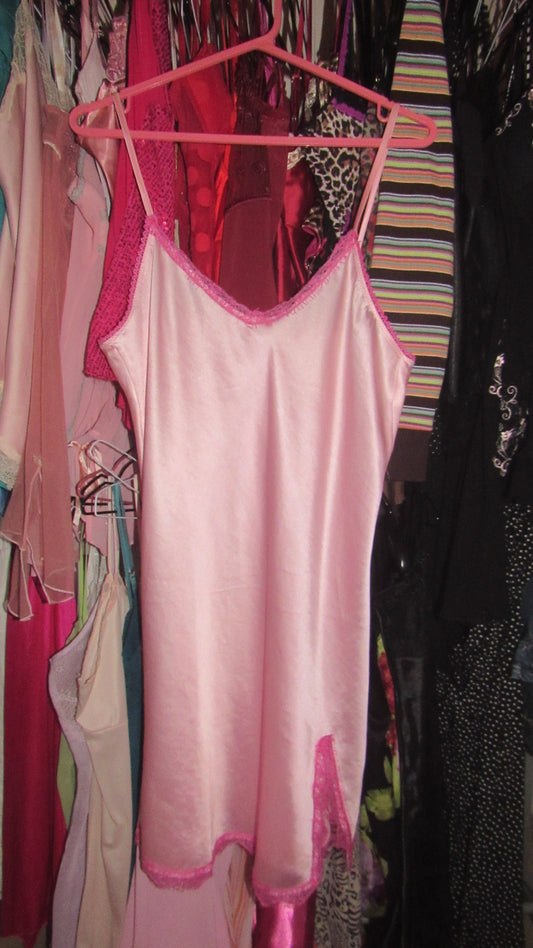 Pink satin dress with slit